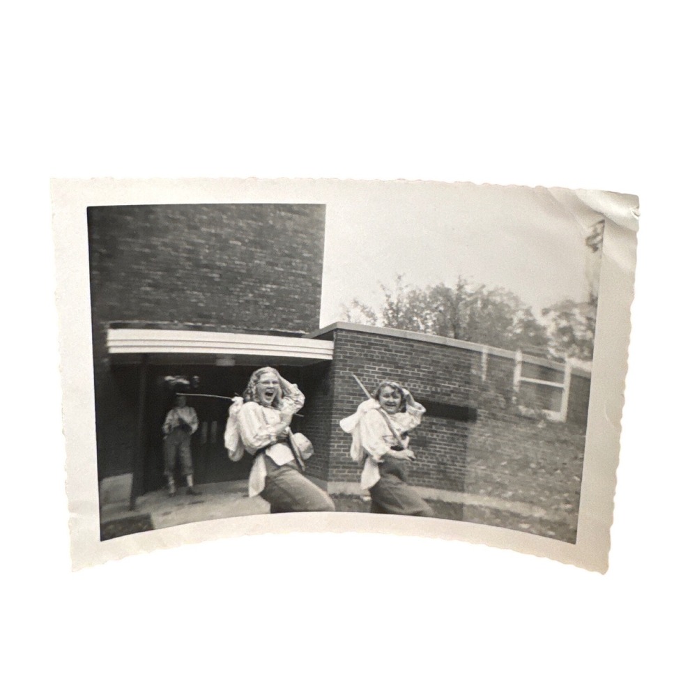 Vintage B&W Photo Women in Costume Scalloped Edge Kodak Velox Paper Mid-Century